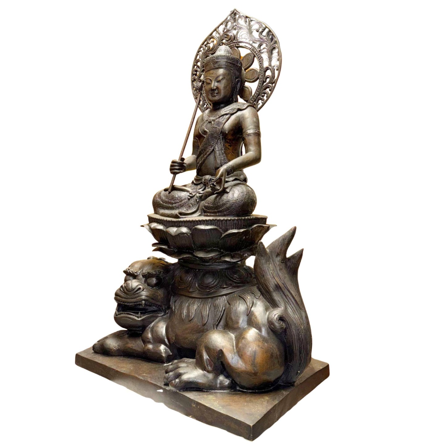 Monumentaal Chinees boeddhistisch beeld van zwaar brons voor entree, kantoor of meditatieve ruimte