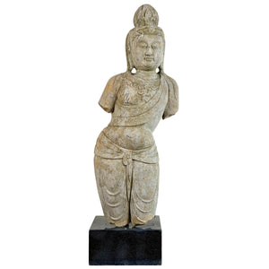 Monumentale Antieke Stenen Guanyin – Late Qing / Vroege Republiek – 92 cm