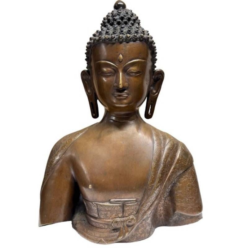 Monumentale Nepalese bronzen Boeddha buste uit de Newar traditie