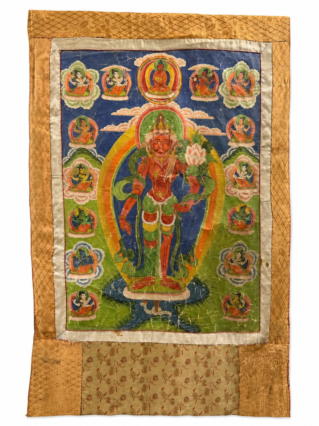 Monumentale 19e-eeuwse Nepalese thangka van Rakta Tara in volledige weergave
