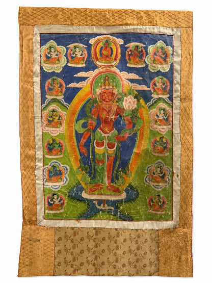 Monumentale 19e-eeuwse Nepalese thangka van Rakta Tara in volledige weergave