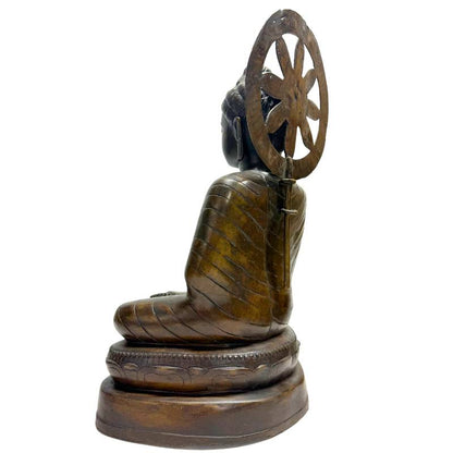 myanmar boeddha dharmachakra mudra bronzen beeld met wiel onderwijzende symboliek