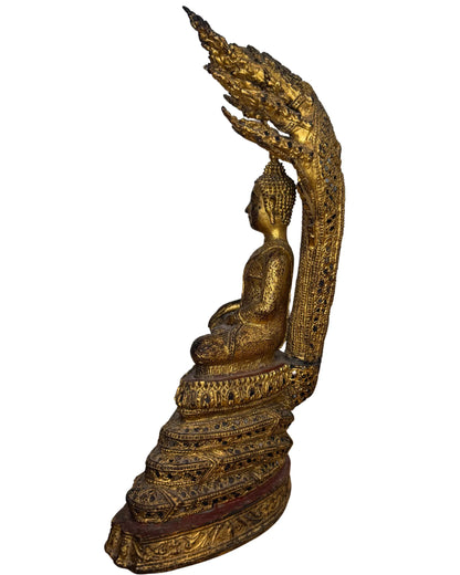 Naga boeddha thailand brons tempelbeeld verguld rattanakosin