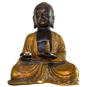 Lot 189 – Bronzen Amitabha Boeddha met originele stupa en kristal – Nepal Himalaya