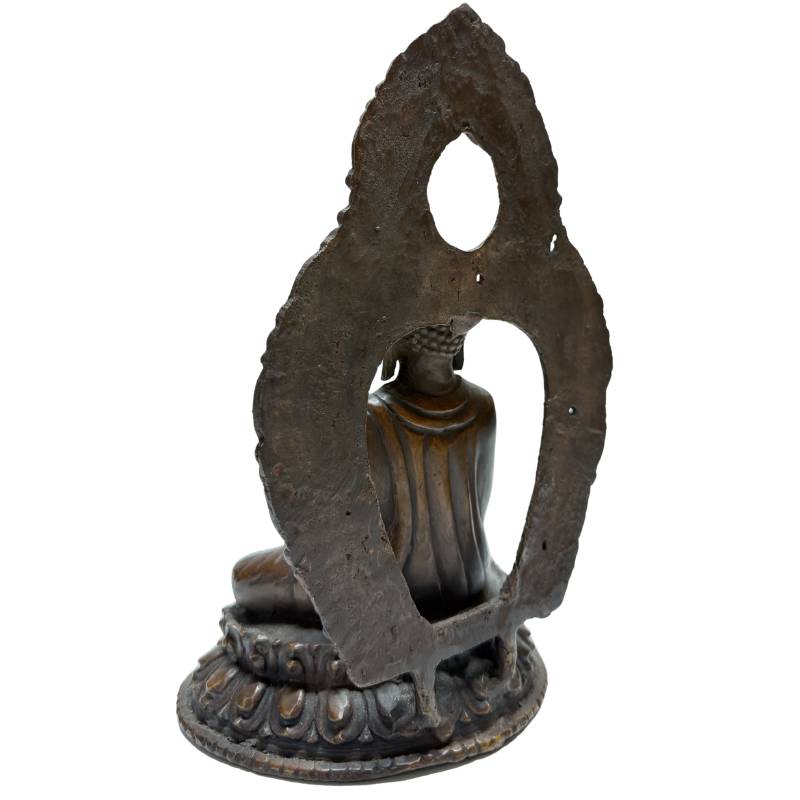 Nepalese bronzen Boeddha beelden met dhyana mudra en resten van vuurvergulding