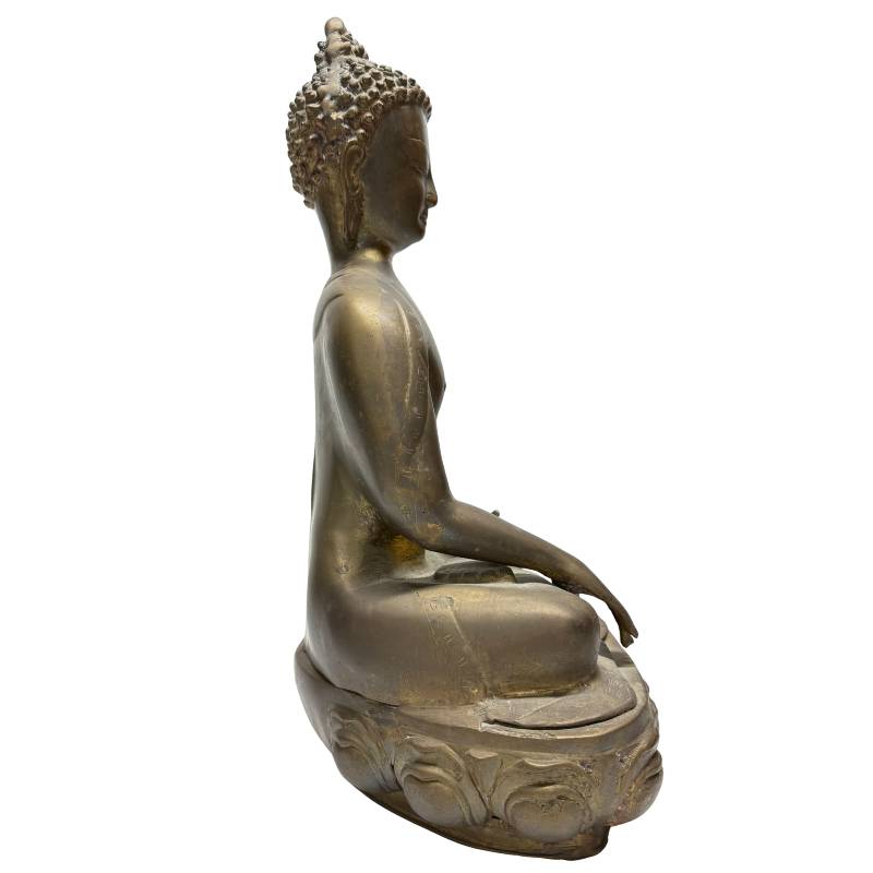 Bronzen Boeddha uit de Himalaya met originele kwik-vuurvergulding