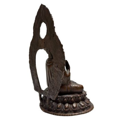 Himalaya boeddhistische kunst in brons met dhyana mudra en natuurlijke slijtage