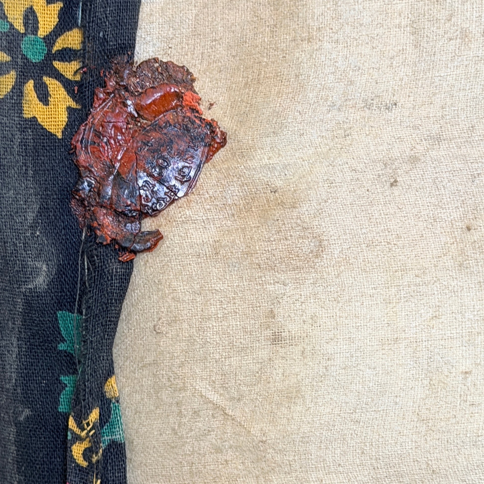 Origineel Nepalees exportzegel 2033 Bikram Sambat uit 1976 op antieke thangka