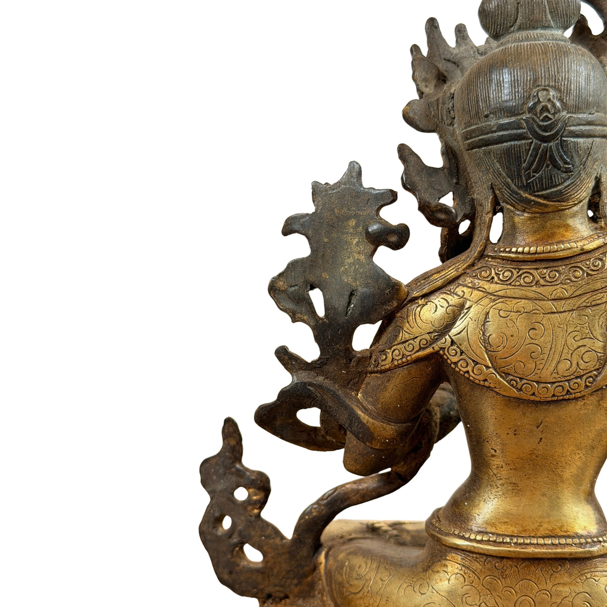 Linker achterkant van Manjushri met haarwrong, versierde schouder en lotussteel