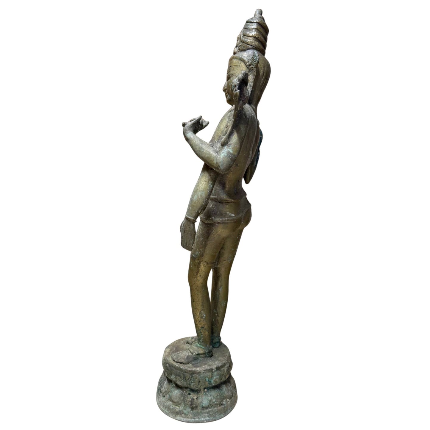 Nepalese vierarmige Avalokiteshvara in brons, 17e eeuw – zijaanzicht rechts