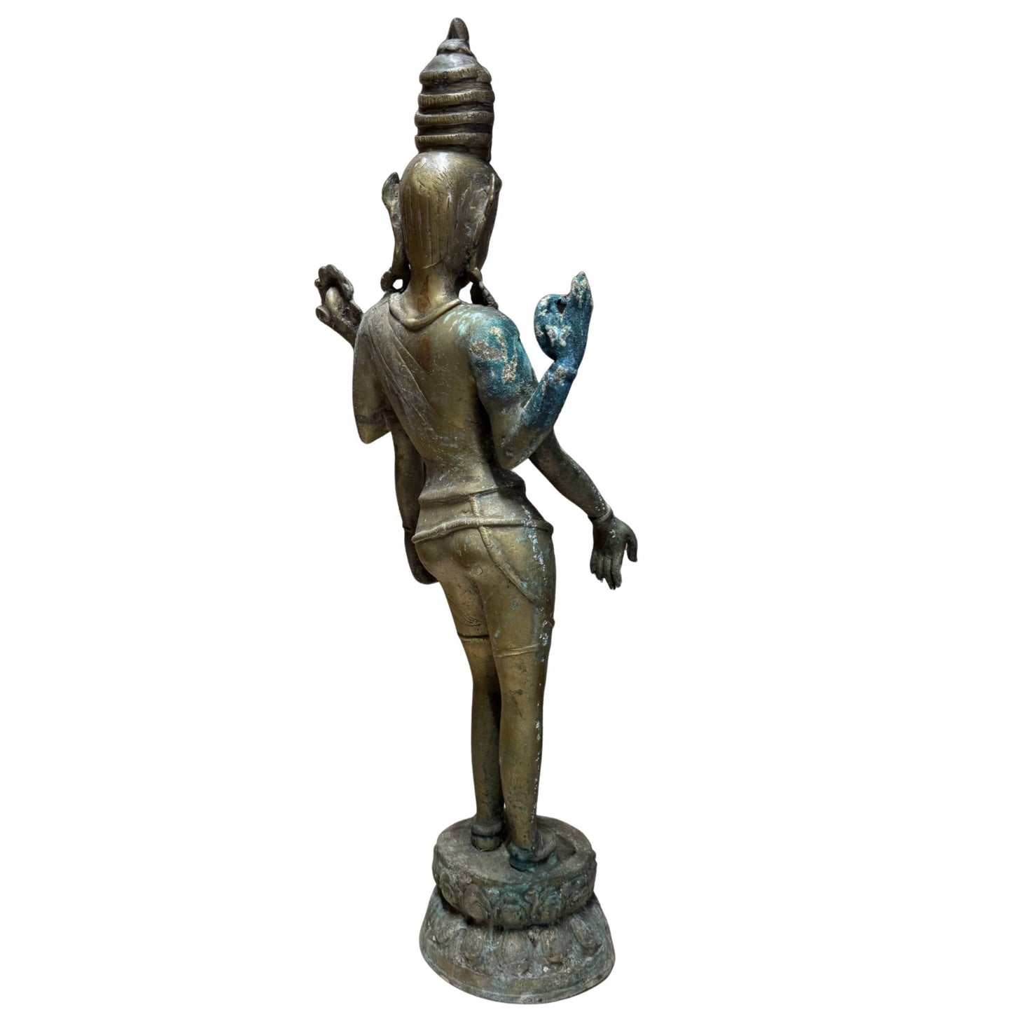 Nepalese vierarmige Avalokiteshvara in vuurverguld brons, 17e eeuw – achterzijde links