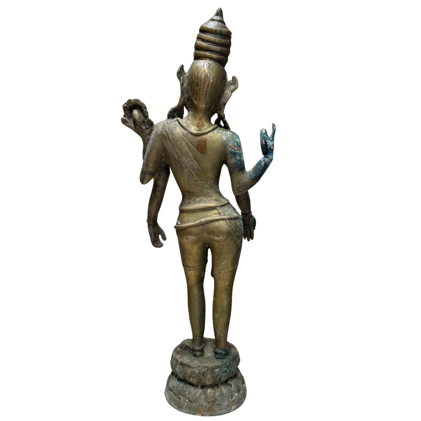 Nepalese vierarmige Avalokiteshvara in vuurverguld brons, 17e eeuw – achterzijde