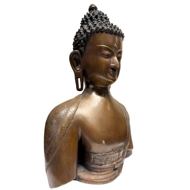 Nepalese bronzen Boeddha buste met natuurlijke patina