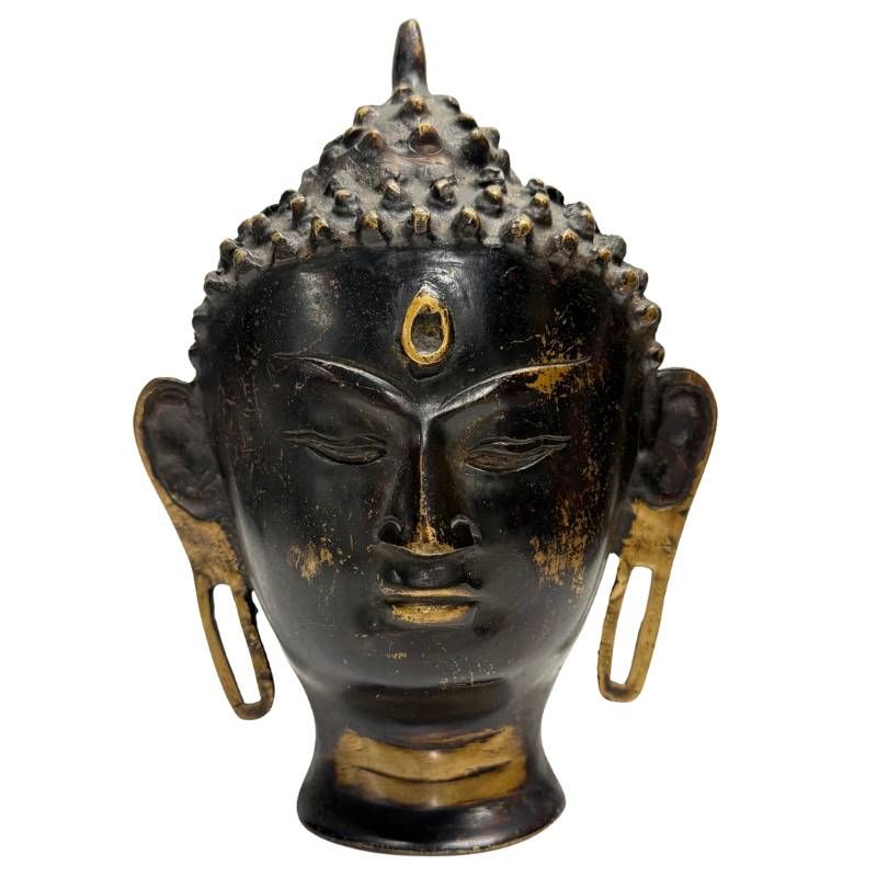 Nepalese bronzen Boeddhakop met vuurvergulding Newar traditie 19e eeuw