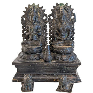 Nepalese Shiva en Parvati bronzen huisaltaar antiek met goud.
