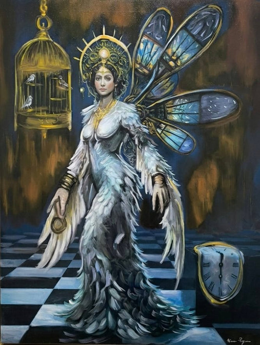 Groot origineel olieverfschilderij Il vincolato del pensiero door Ninni Pagano.