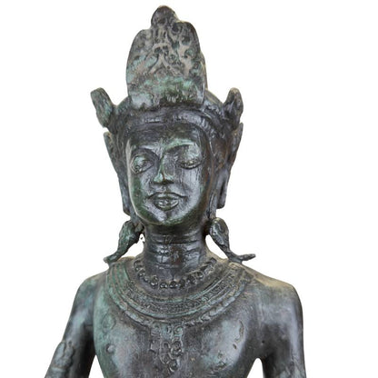 oud aziatisch bronzen beeld met donkere patina en gebruikssporen