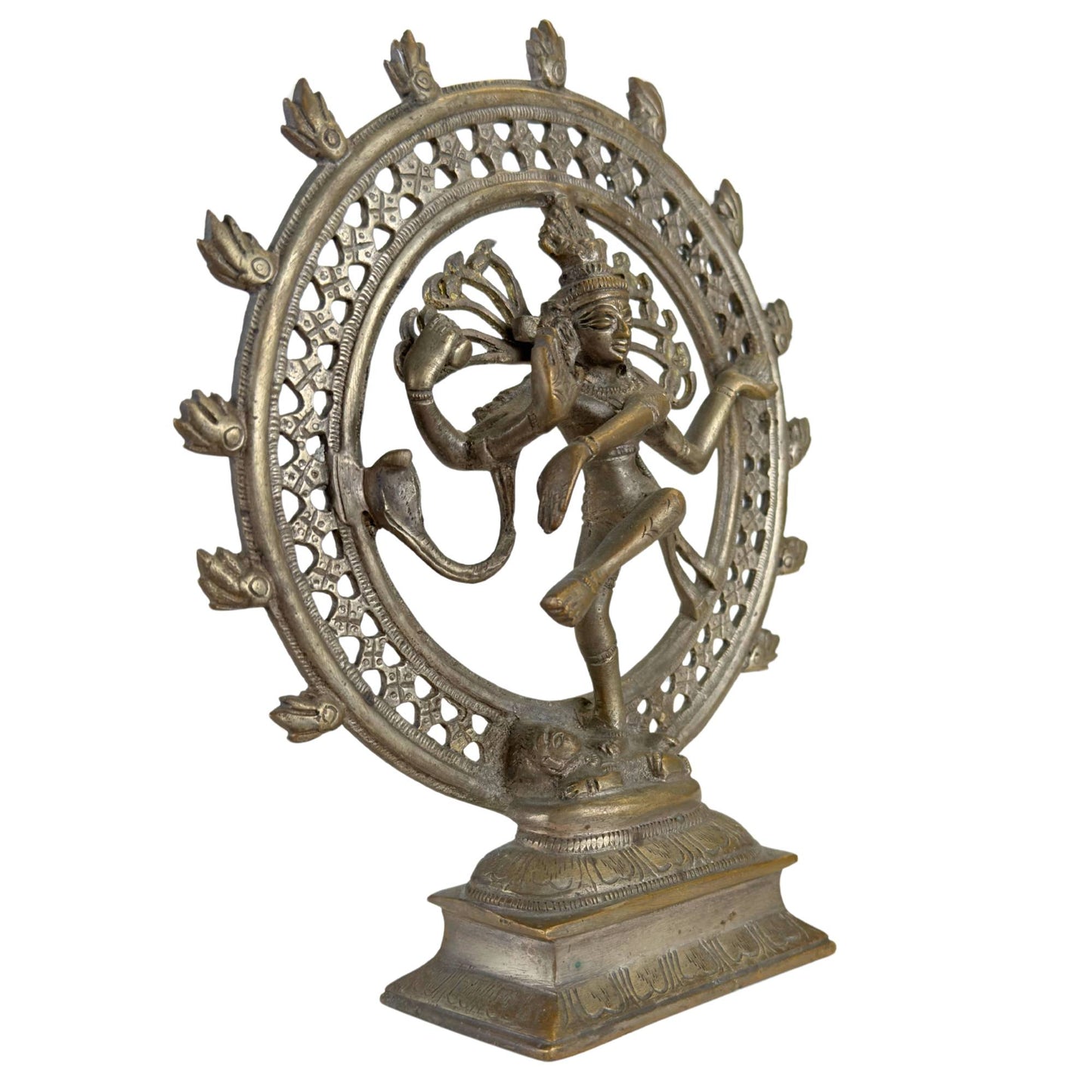 Oud hindoeïstisch bronzen Shiva Nataraja beeld met opengewerkte vlammenring