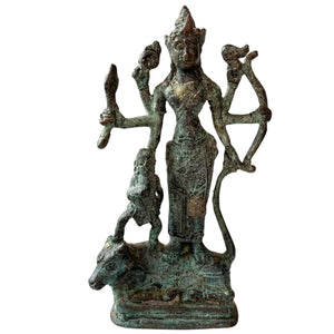 Authentiek Antiek Bronzen Beeld – Durga Mahishasuramardini – Majapahit-periode