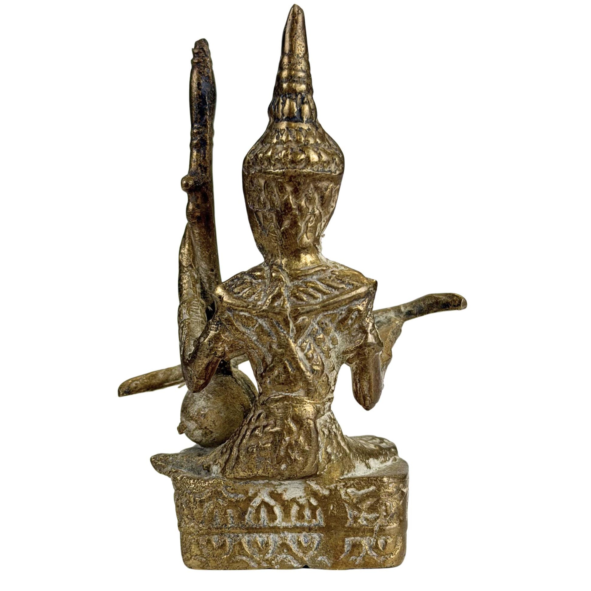 Oud Thais bronzen beeld met sierlijke tempelstijl details