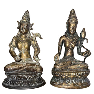 Zeldzaam Antiek Paar Massief Bronzen Bodhisattva's (Avalokiteshvara) – Pala-Nepalese Stijl – ca. 16e-18e Eeuw – 1.400 gr