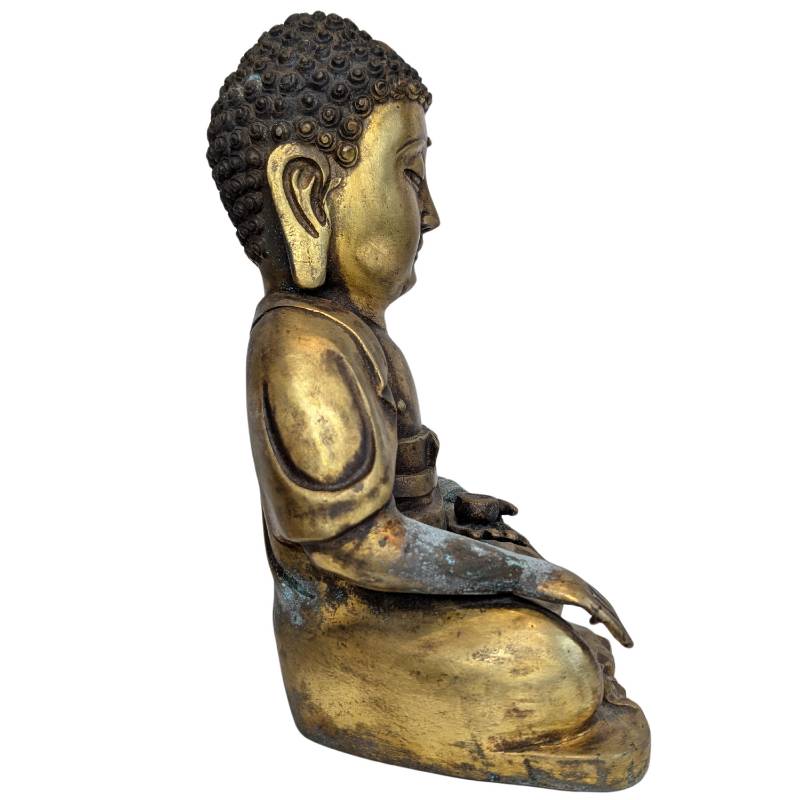 Oude Chinese bronzen Shakyamuni Boeddha met gesloten onderzijde
