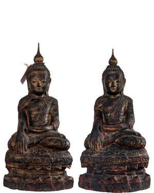 Paar Antieke Birmaanse Boeddhabeelden van Papier-Maché – Konbaung – ca. 1750–1825