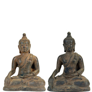 Paar antieke Thaise bronzen Boeddha’s – Lanna-stijl, 19e eeuw