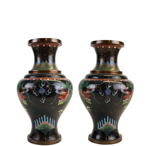 Paar Grote Chinese Cloisonné Vazen – Qing-stijl – Archaïsch Drakendecor