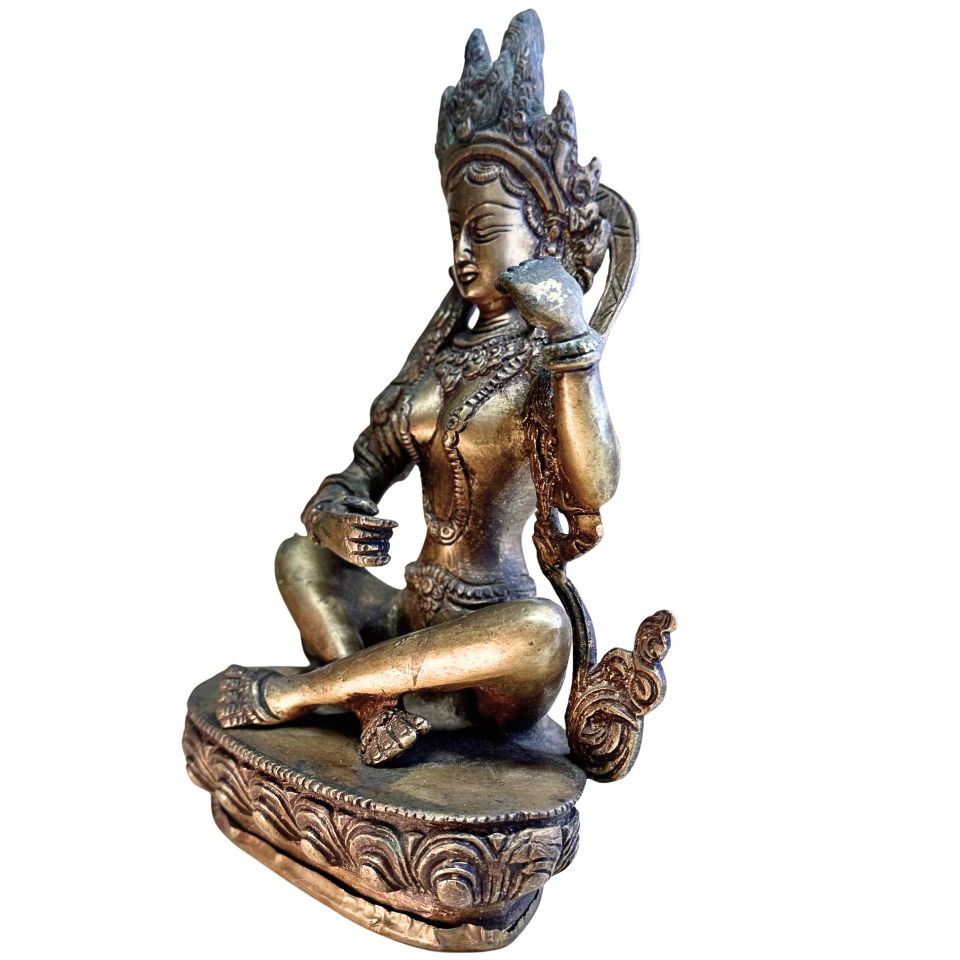 Patina analyse verguld koper Saraswati antiek