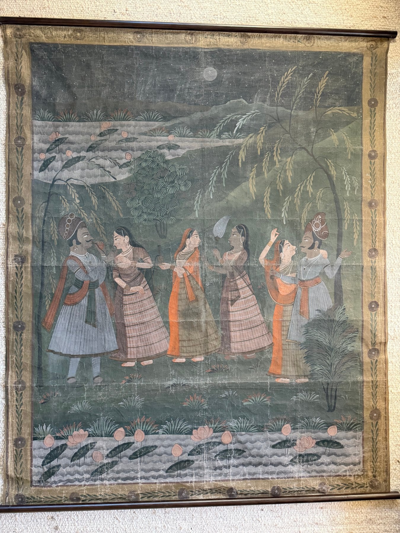 antiek pichwai schilderij krishna met gopis india groot formaat