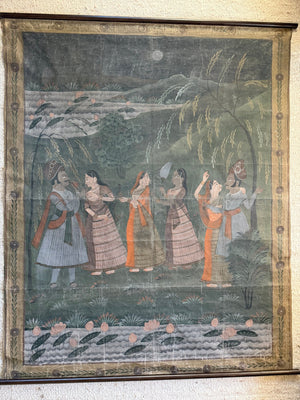 Antiek Pichwai schilderij Krishna & Gopi’s – India ca. 19e eeuw