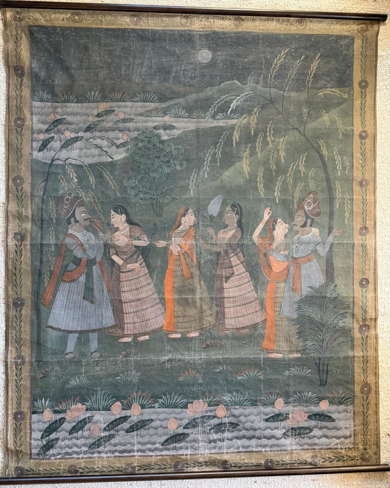 Antiek Pichwai schilderij Krishna & Gopi’s – India ca. 19e eeuw