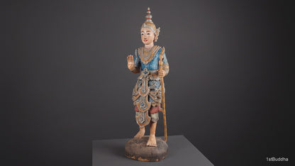 Antieke Birmese Nat-figuur in teakhout – 19e eeuw, 132 cm
