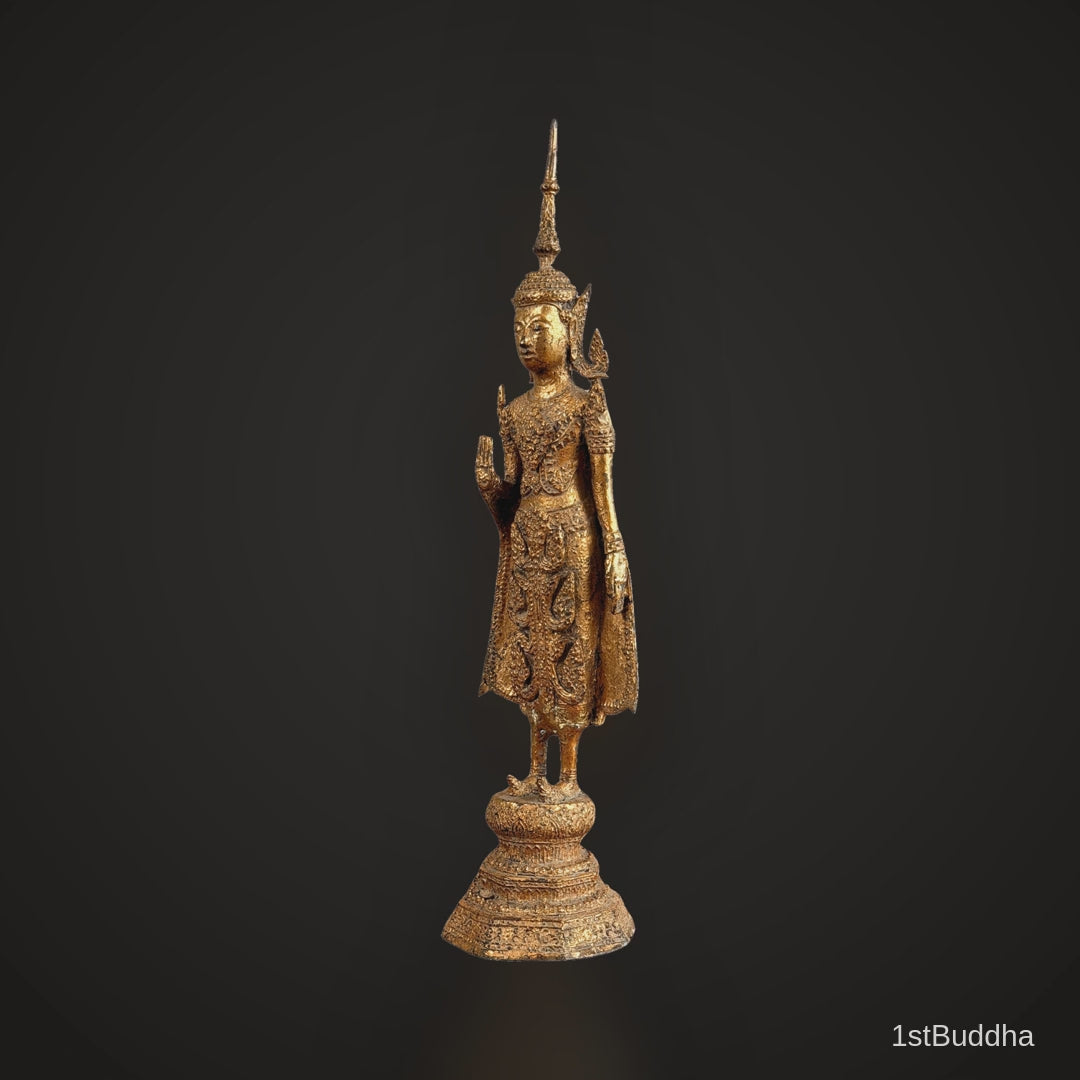 Video van Thaise verguld bronzen staande Boeddha, Rattanakosin, ca. 1880–1930