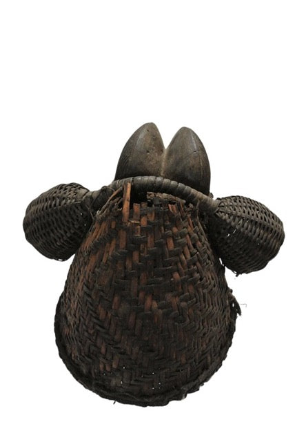 Punu masker met gevlochten zij-elementen en natuurlijke veroudering, Gabon