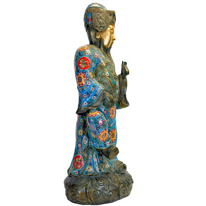Volledig zijaanzicht van Lü Dongbin in Chinees cloisonné