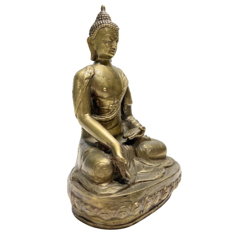 Bronzen Boeddha uit de Qing dynastie in meditatiehouding met natuurlijke patina