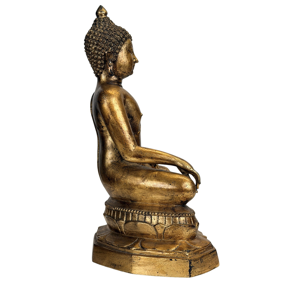Volledig zijprofiel van antieke Thaise Rattanakosin Boeddha in meditatiehouding