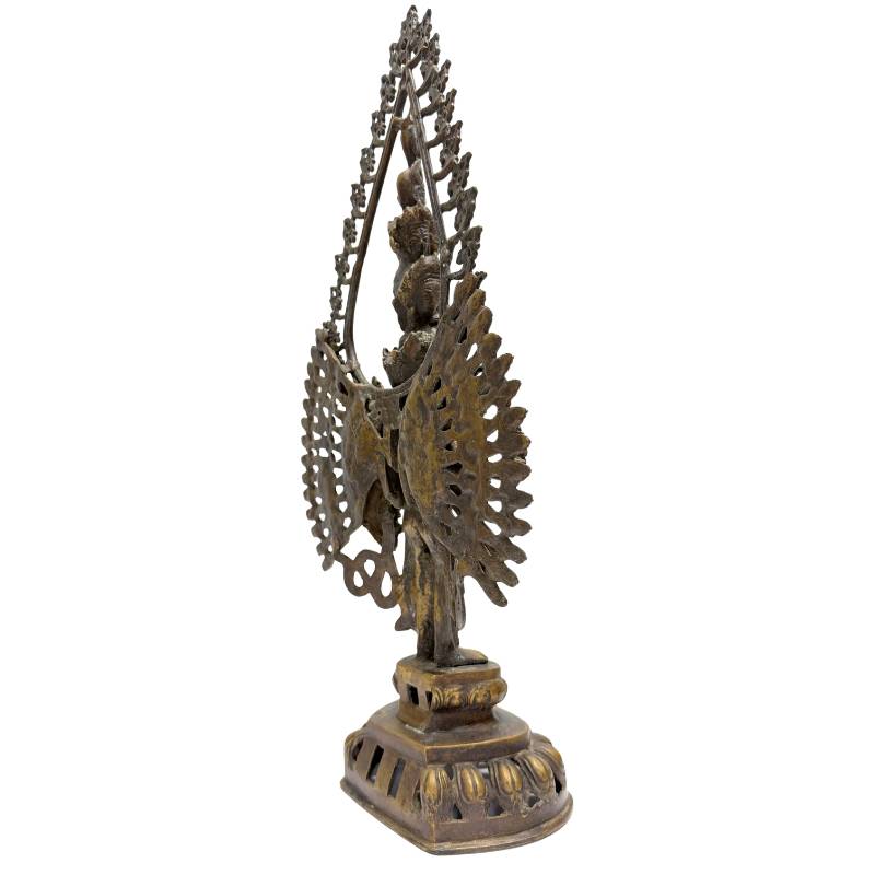 Bronzen Sahasrabhuja Avalokiteshvara met opengewerkt aureool