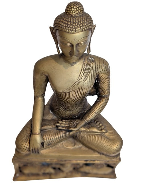 Bronzen Shakyamuni Boeddha met Noord-Indische iconografie