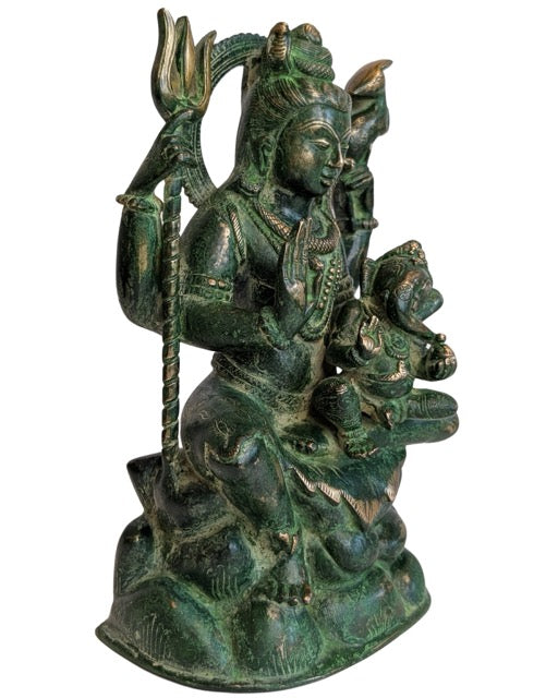 Hindoeistisch bronzen beeld van Shiva met zijn zoon Ganesha
