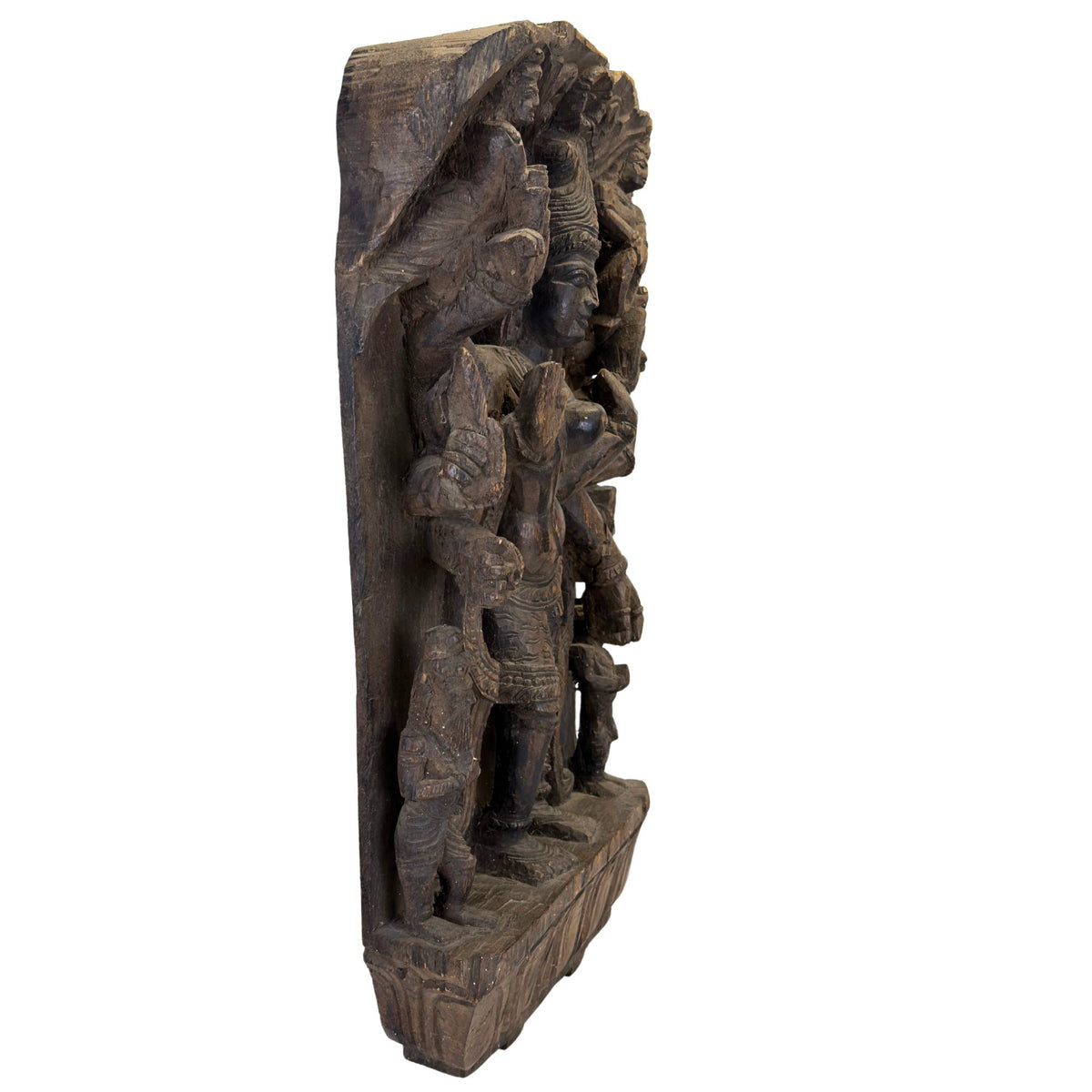 Shiva en Parvati verenigd als Ardhanarishvara in Indiaas houtsnijwerk