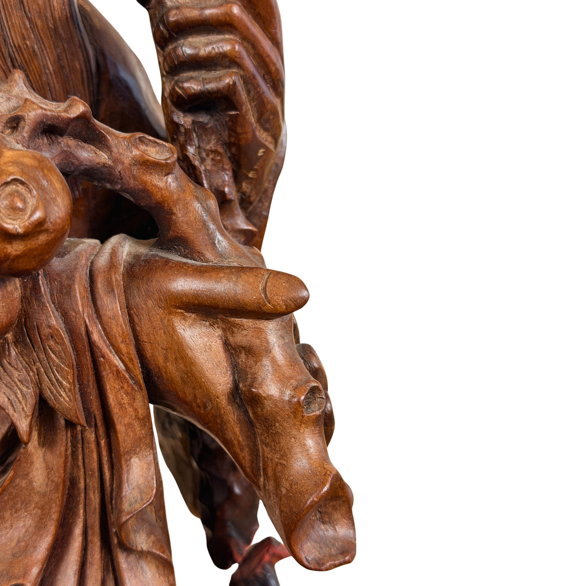 Hand en mouw van Shoulao, gesneden detail