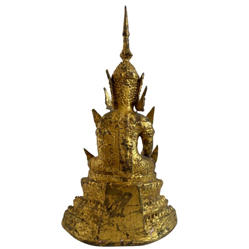 Siamese bronzen Boeddha in bhumisparsha mudra met donkere patina
