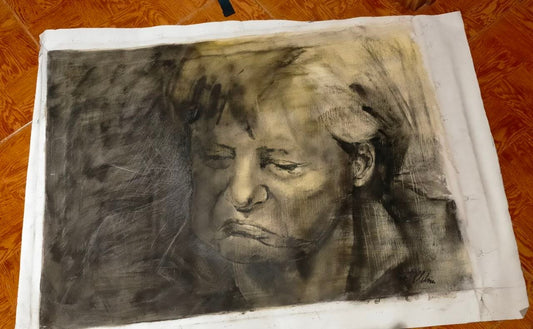 Signatuur van Oliver Plehn op het Angela Merkel schilderij uit 2014
