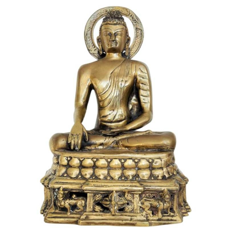 Antieke Sino-Tibetaanse vuurvergulde bronzen boeddha in bhūmisparśa mudra