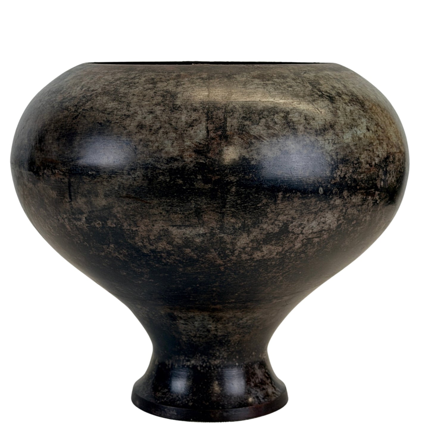 Bronzen dekselpot B zonder deksel met handgemaakte vorm en donkere patina
