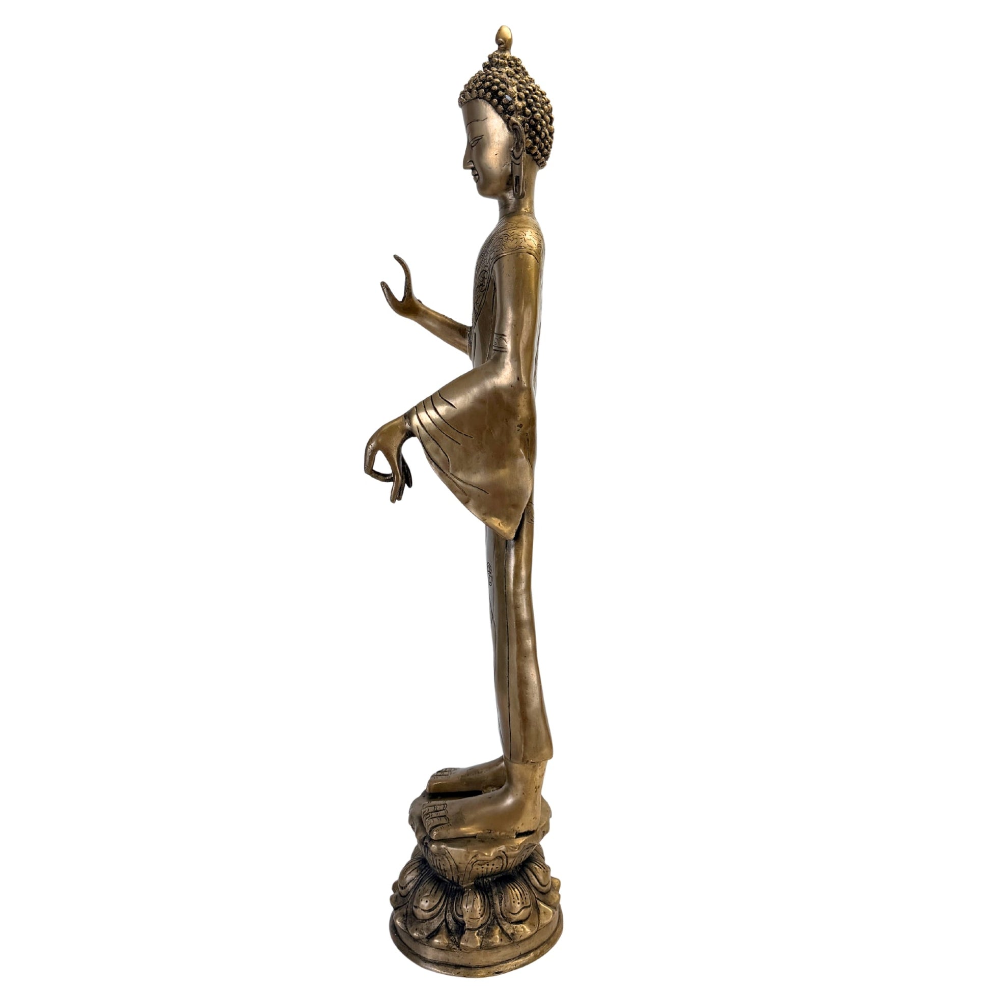 Staande bronzen Boeddha, linker profiel met varada-achtige handhouding – SKU 736