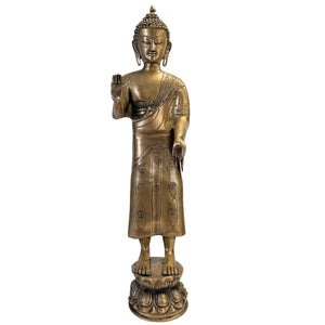Monumentale staande Boeddha in brons, Himalayaans geïnspireerd, ca. 1950–1980
